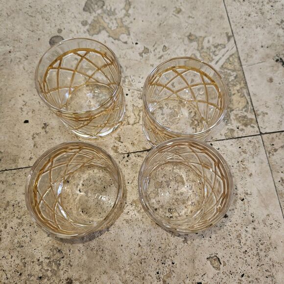 4 Altuzarra 18K Gold Lattice Low Ball Cocktail Glasses Hollywood Regency VTG - Picture 6 of 7